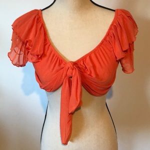 MISSGUIDED Bardot Crop Tie Front mesh top